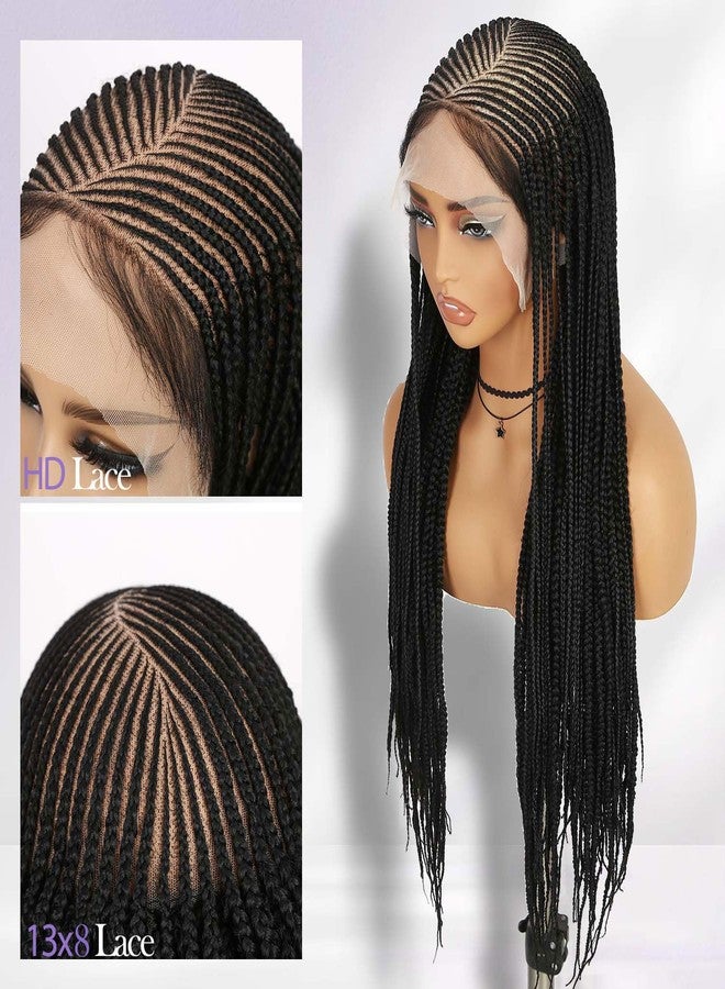 Fancy Hair 32 Inch Cornrow Braided Wig 13x8 HD Lace Front Wig with Baby Hair Pre Plucked Glueless Side Part Box Braided Wig for Black Women - Image 5